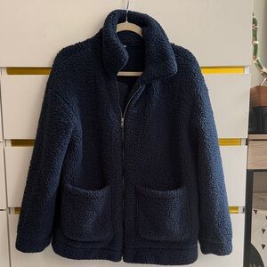 PRETTYGARDEN Winter Sherpa Fleece Oversized Navy Trendy Jacket - Size S